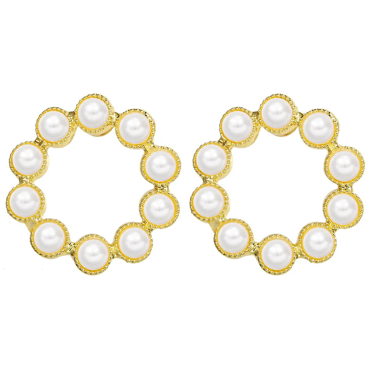 Pearl & 18K Gold-Plated Open Round Stud Earrings