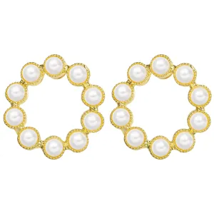 Pearl & 18K Gold-Plated Open Round Stud Earrings