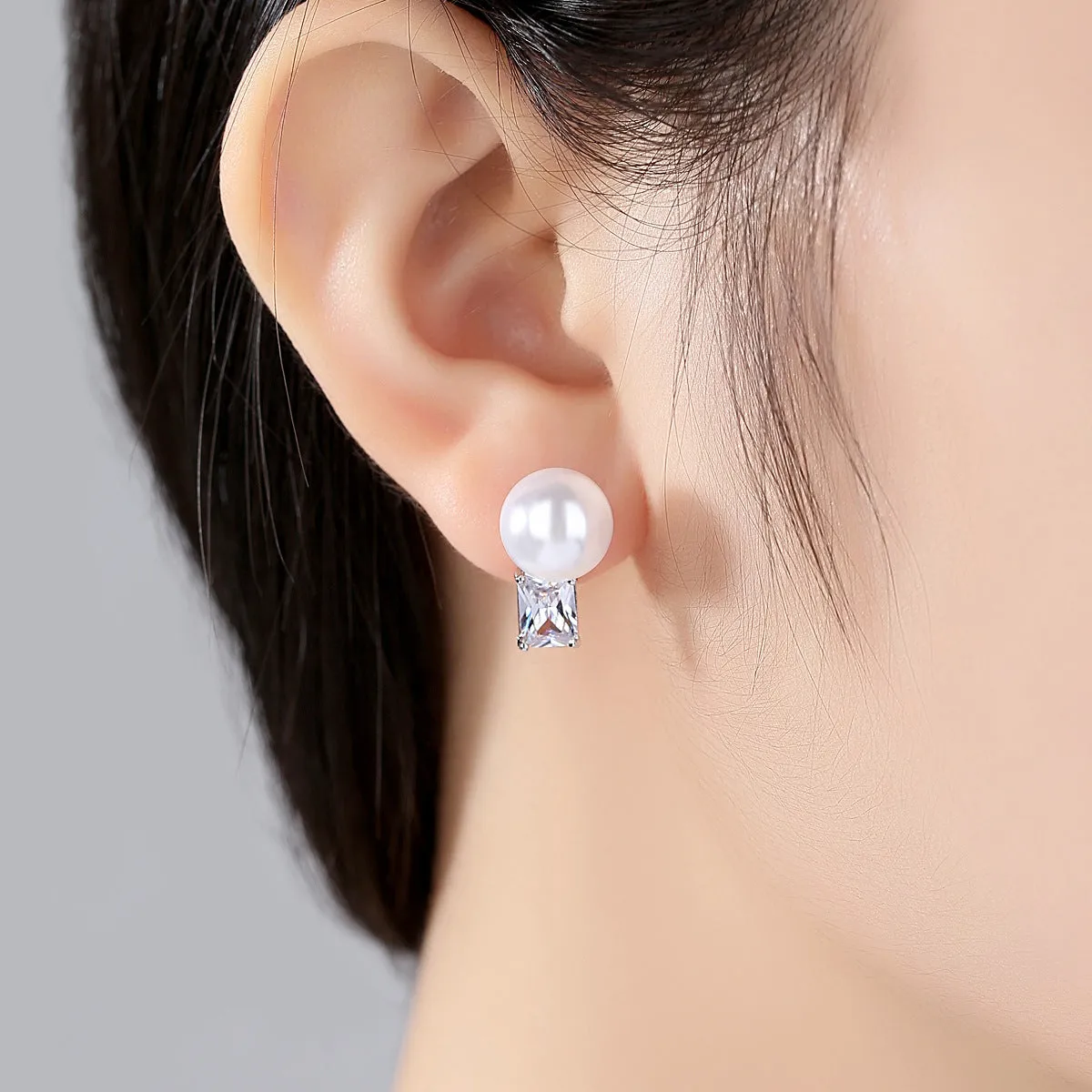 Pearl & Crystal Silver-Plated Stud Earrings