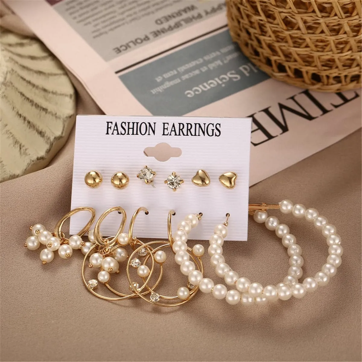 Pearl & Cubic Zirconia 18K Gold-Plated Hoop Earrings Set