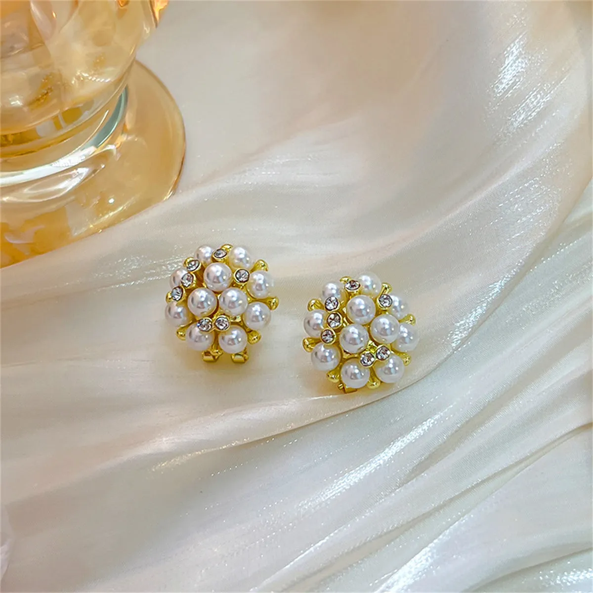 Pearl & Cubic Zirconia Blossom Stud Earrings