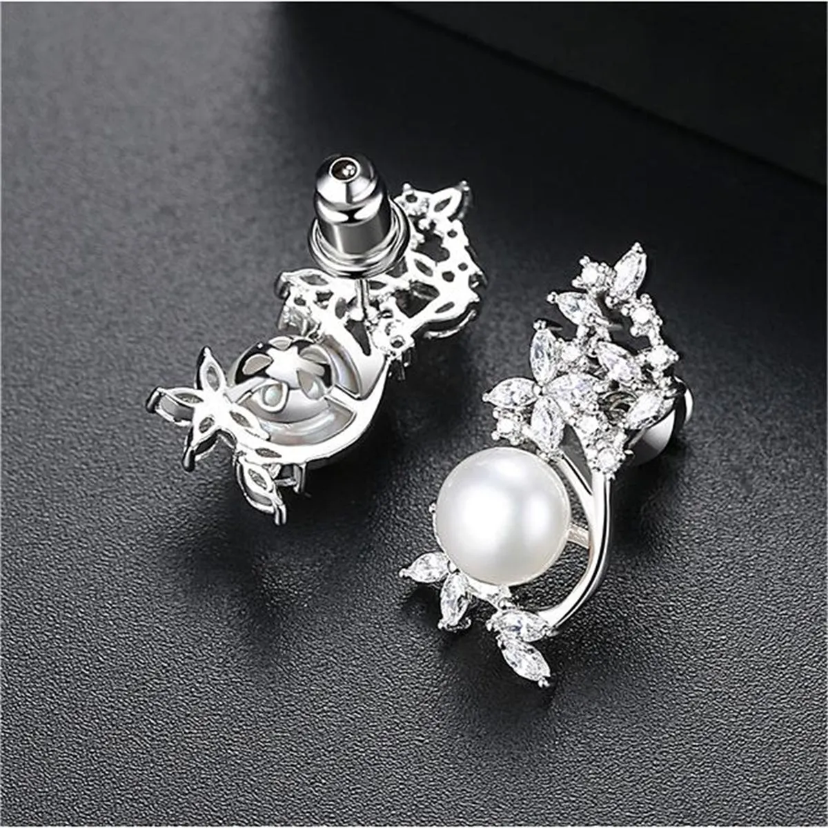 Pearl & Cubic Zirconia Flower Cluster Stud Earrings