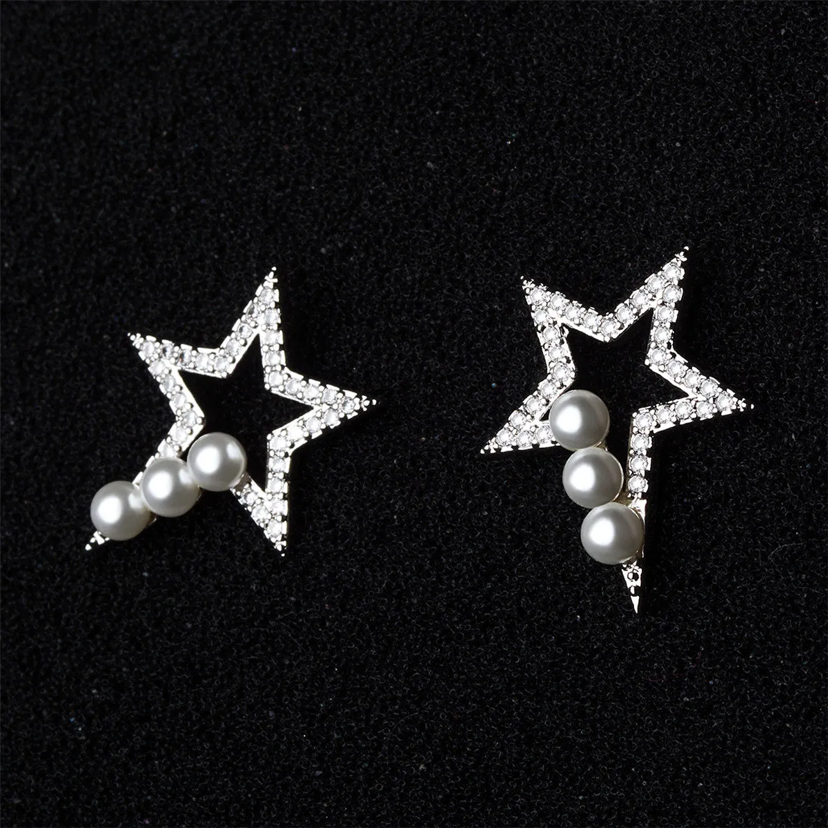 Pearl & Cubic Zirconia Star Stud Earrings