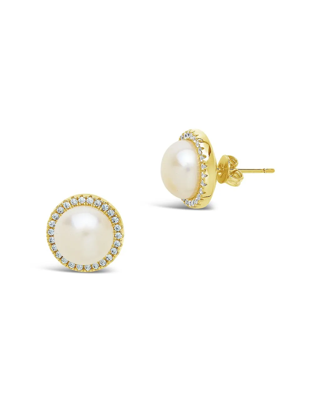 Pearl & CZ Halo Stud Earrings
