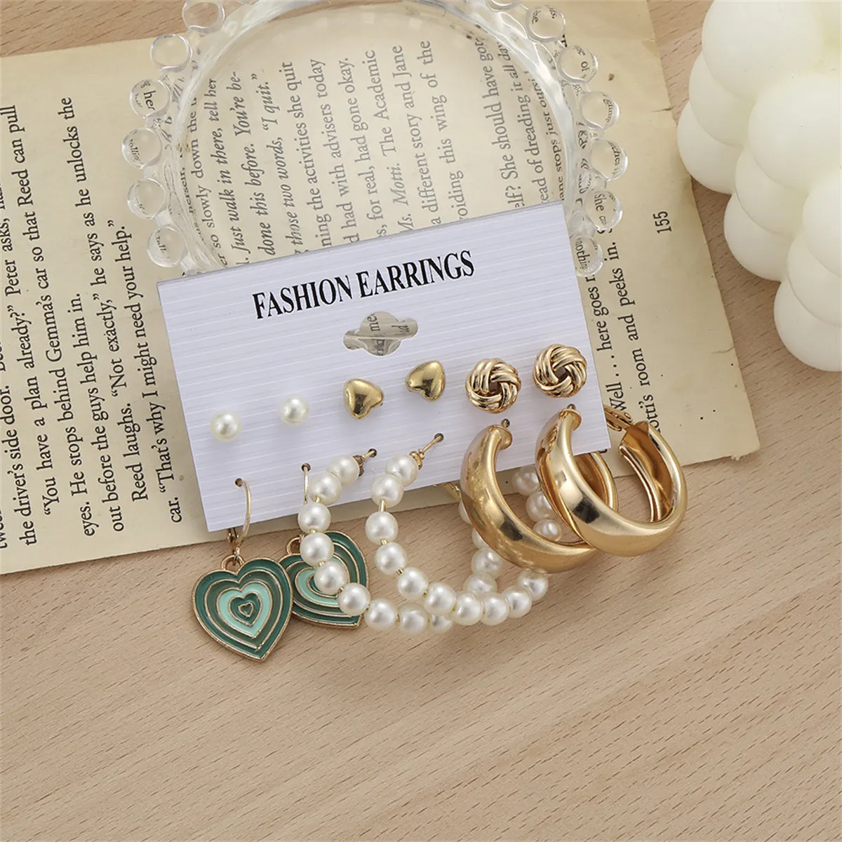Pearl & Enamel 18K Gold-Plated Heart Drop Earring Set