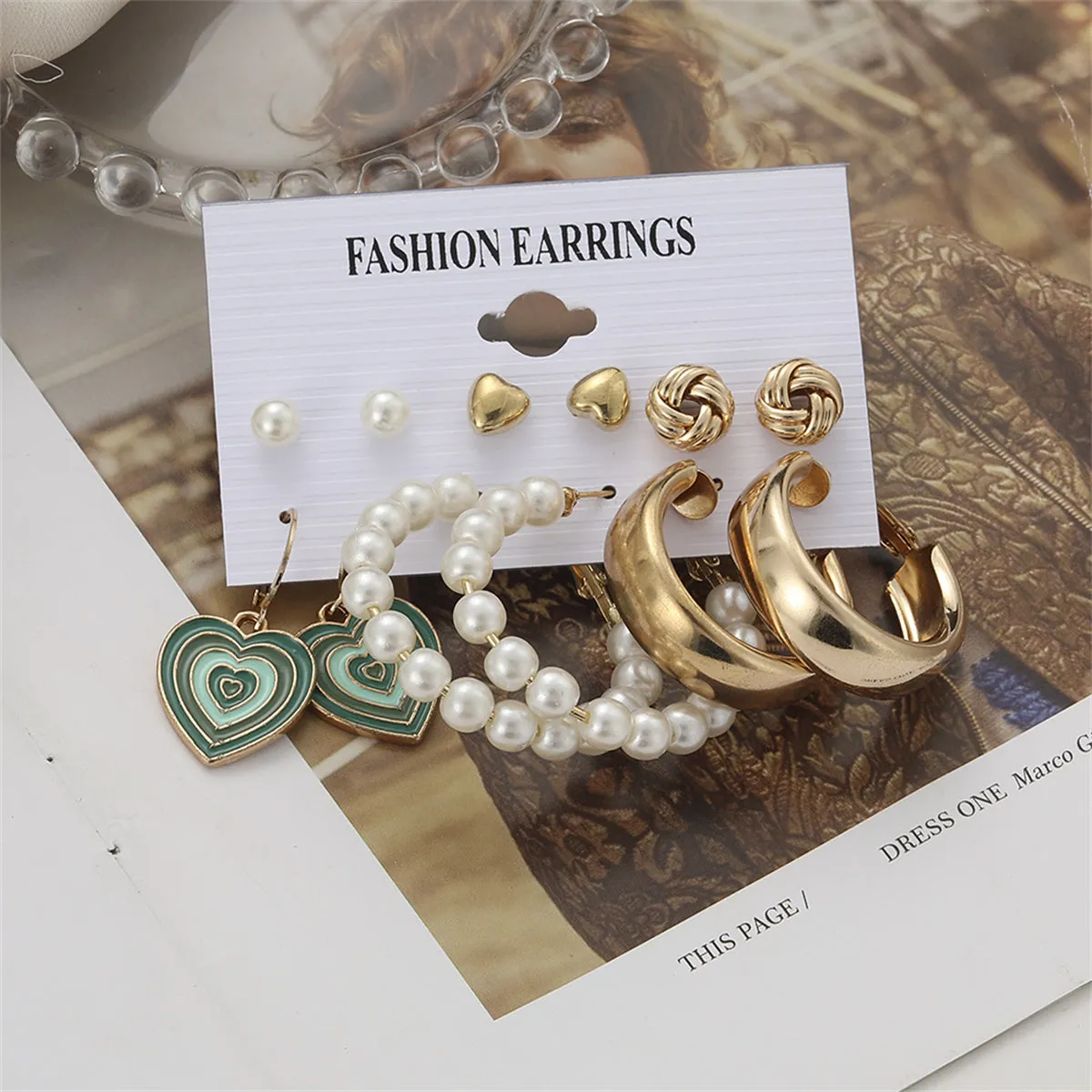 Pearl & Enamel 18K Gold-Plated Heart Drop Earring Set