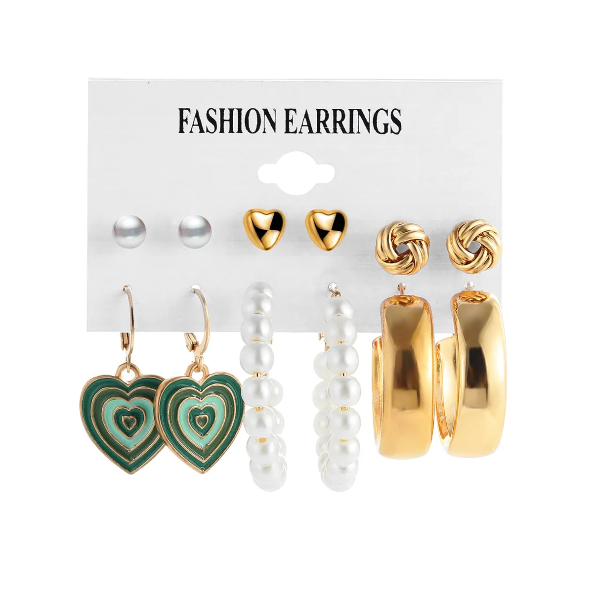 Pearl & Enamel 18K Gold-Plated Heart Drop Earring Set