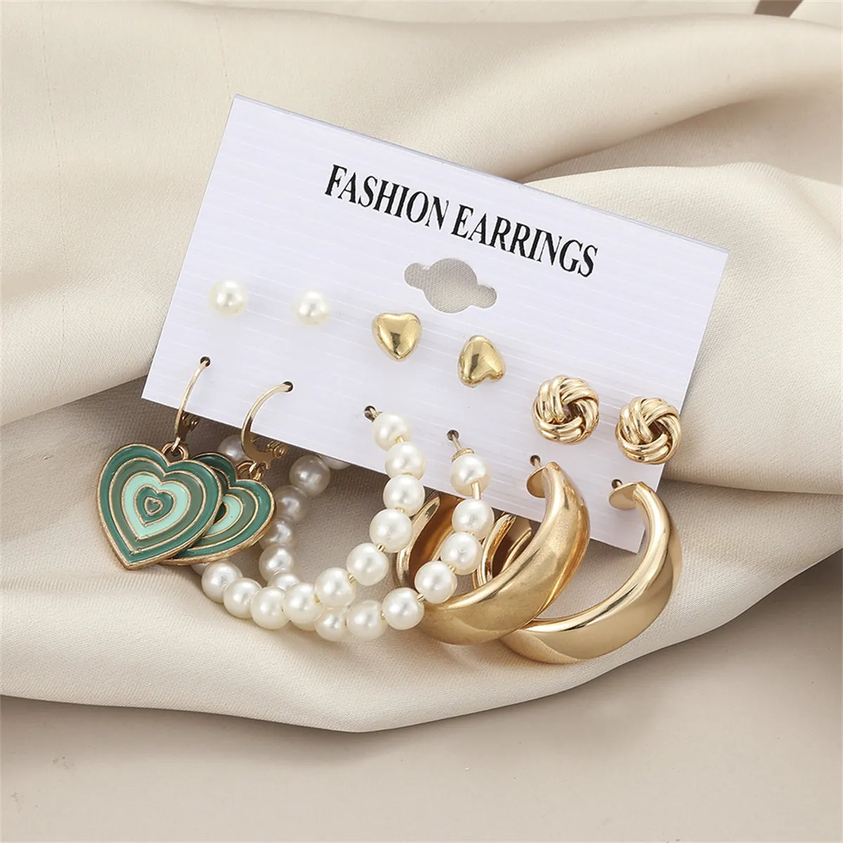 Pearl & Enamel 18K Gold-Plated Heart Drop Earring Set