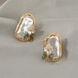 Pearl & Green Butterfly Stud Earrings