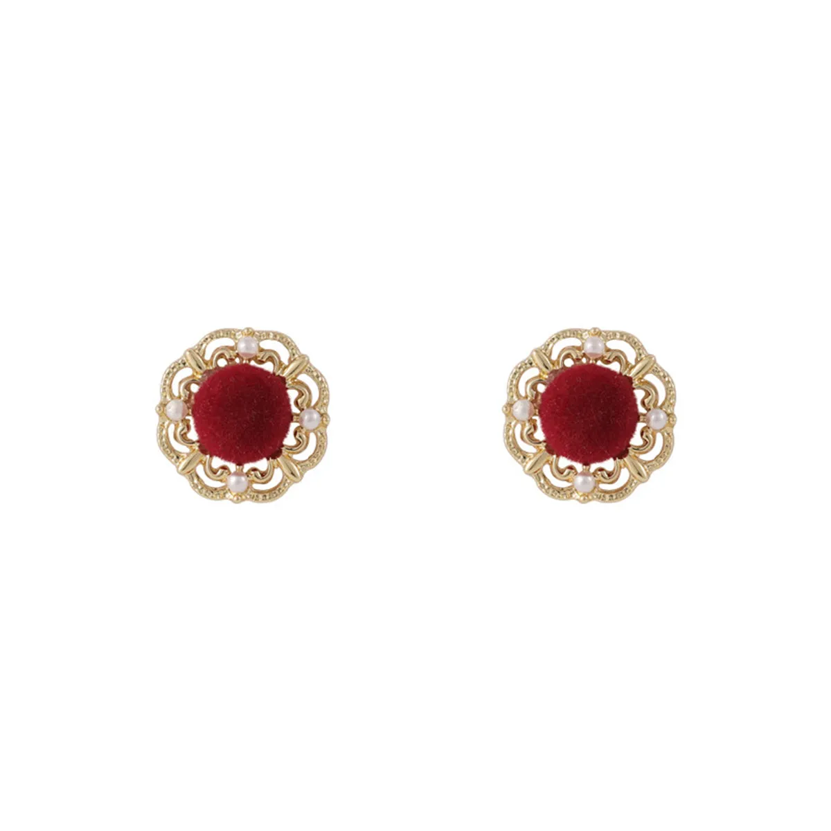 Pearl & Red Flocking 18K Gold-Plated Floral Stud Earrings