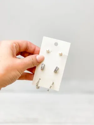 Pearl & Rhinestone Earring Trio