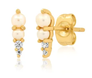 Pearl and CZ Spike Stud - Gold
