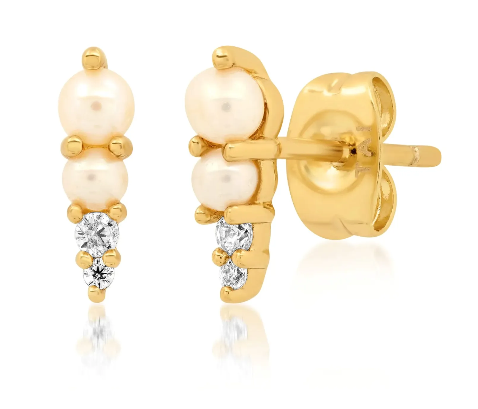 Pearl and CZ Spike Stud - Gold