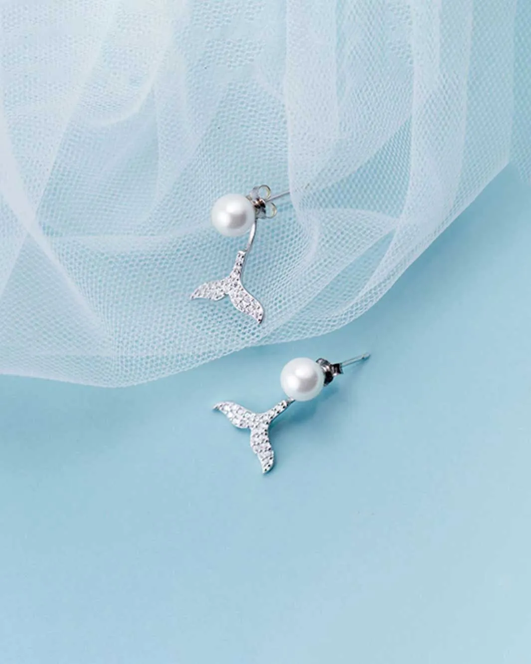 Pearl and Mermaid Tail Jacket Earrings