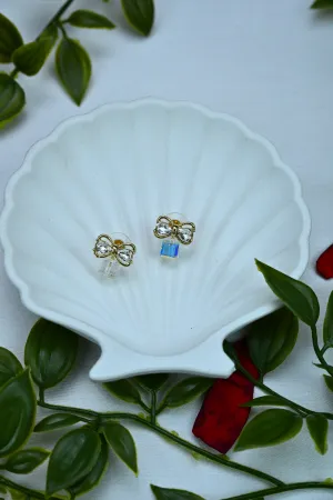 Pearl and Ribbon Stud Earrings