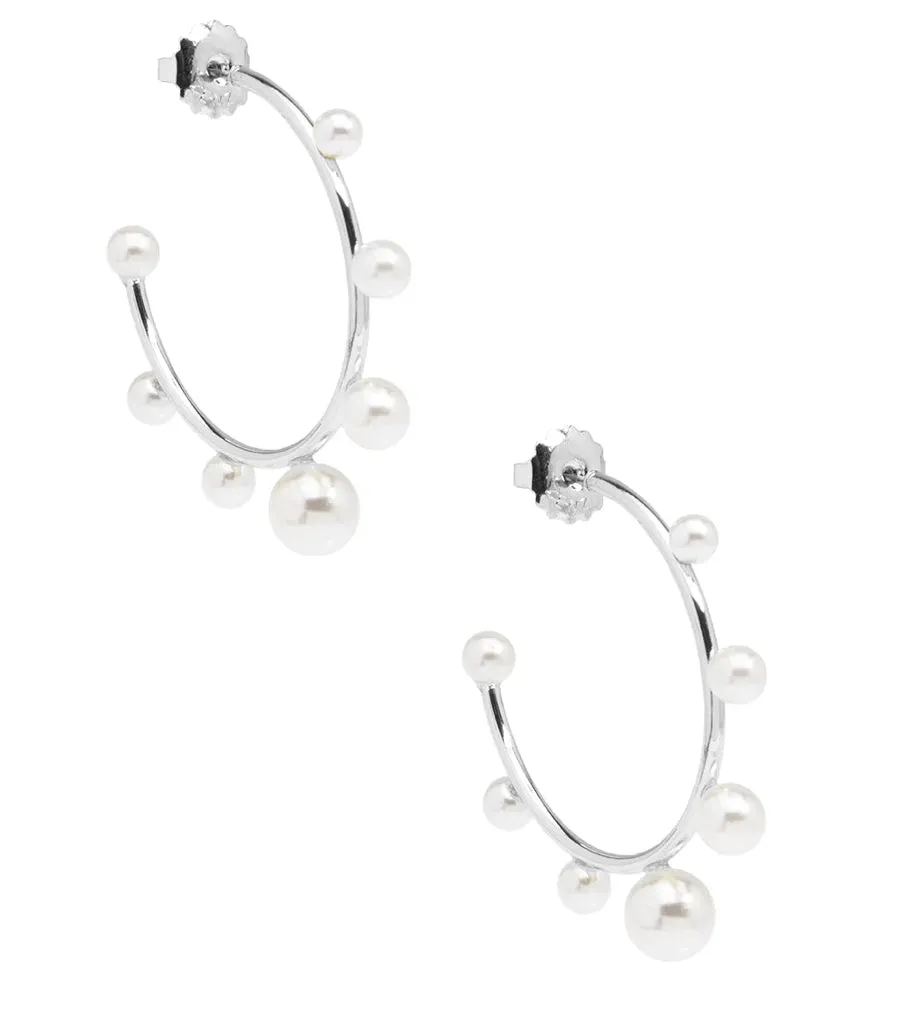 Pearl Hoop Earring- Silver