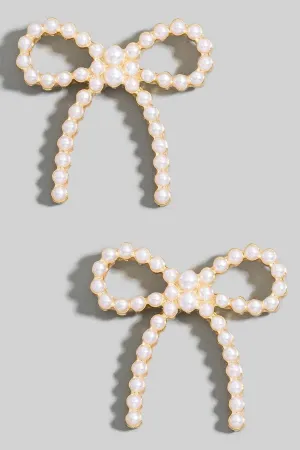 Pearl Pave Ribbon Bow Stud Earrings