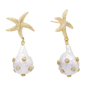 Pearl Starfish Drop Stud Earring