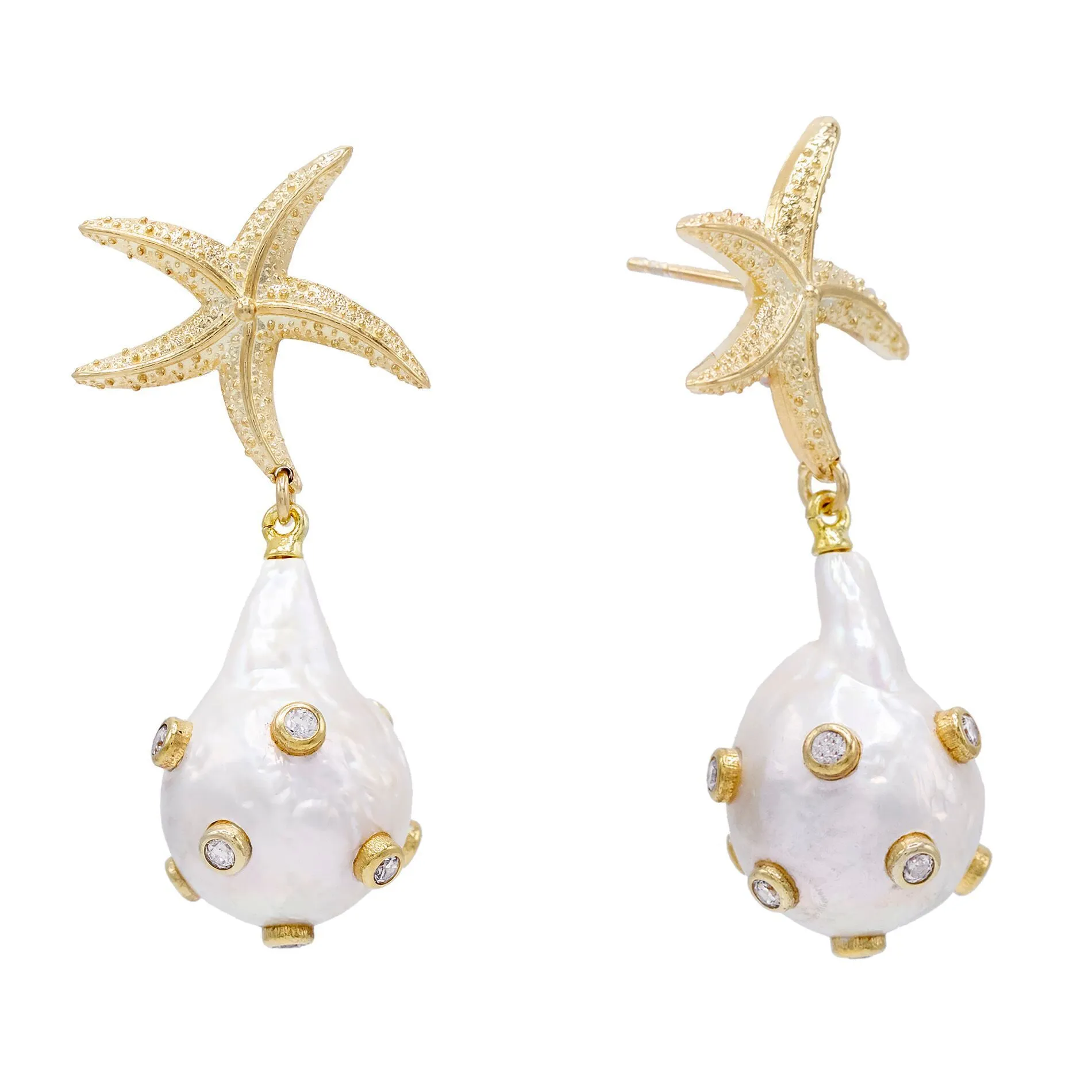 Pearl Starfish Drop Stud Earring