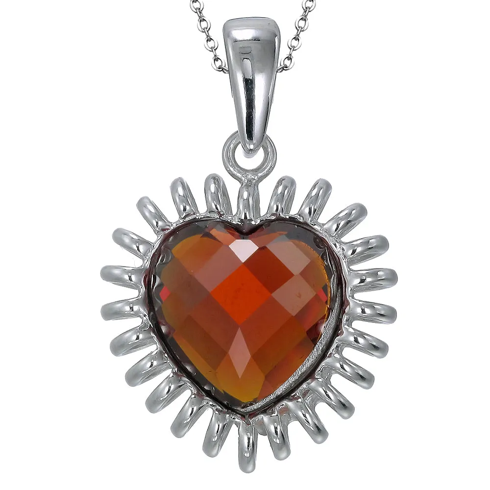 Pendant Necklace, Red Glass Heart Pendant Necklace for Women in .925 Sterling Silver with 18 Inch Chain