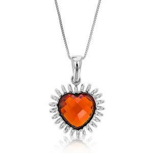 Pendant Necklace, Red Glass Heart Pendant Necklace for Women in .925 Sterling Silver with 18 Inch Chain