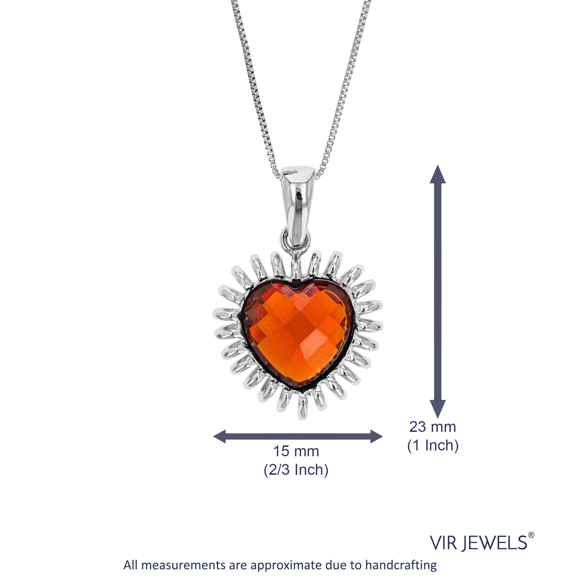 Pendant Necklace, Red Glass Heart Pendant Necklace for Women in .925 Sterling Silver with 18 Inch Chain