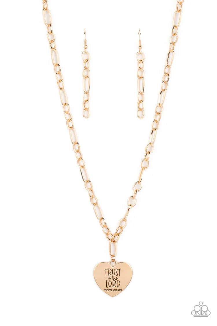 Perennial Proverbs - Gold - "Trust in the Lord" Inspirational Heart Paparazzi Short Necklace