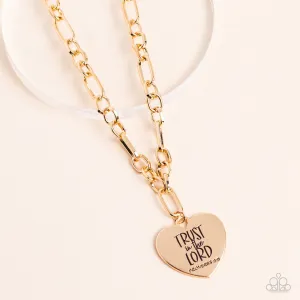 Perennial Proverbs - Gold - "Trust in the Lord" Inspirational Heart Paparazzi Short Necklace