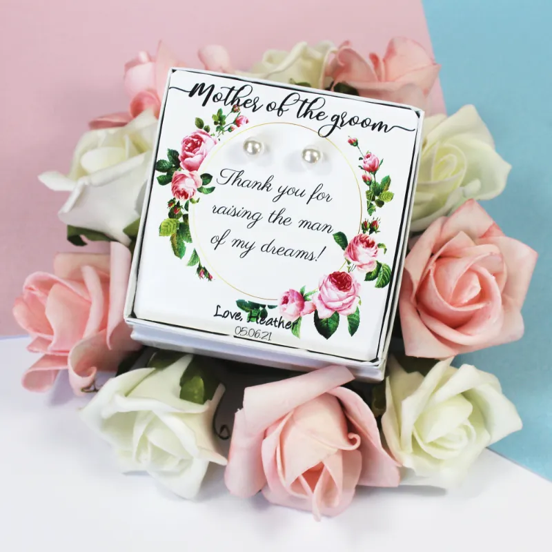 Personalised Mother of the Groom Jewelry Gift - Sterling Silver and Freshwater Pearl Stud Earrings