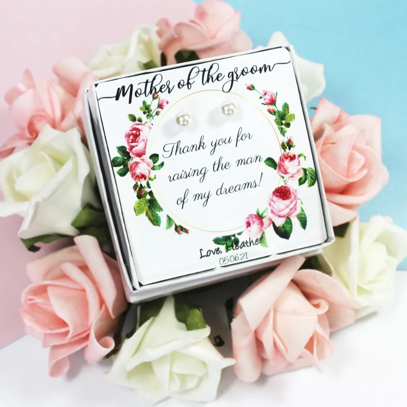 Personalised Mother of the Groom Jewelry Gift - Sterling Silver and Freshwater Pearl Stud Earrings