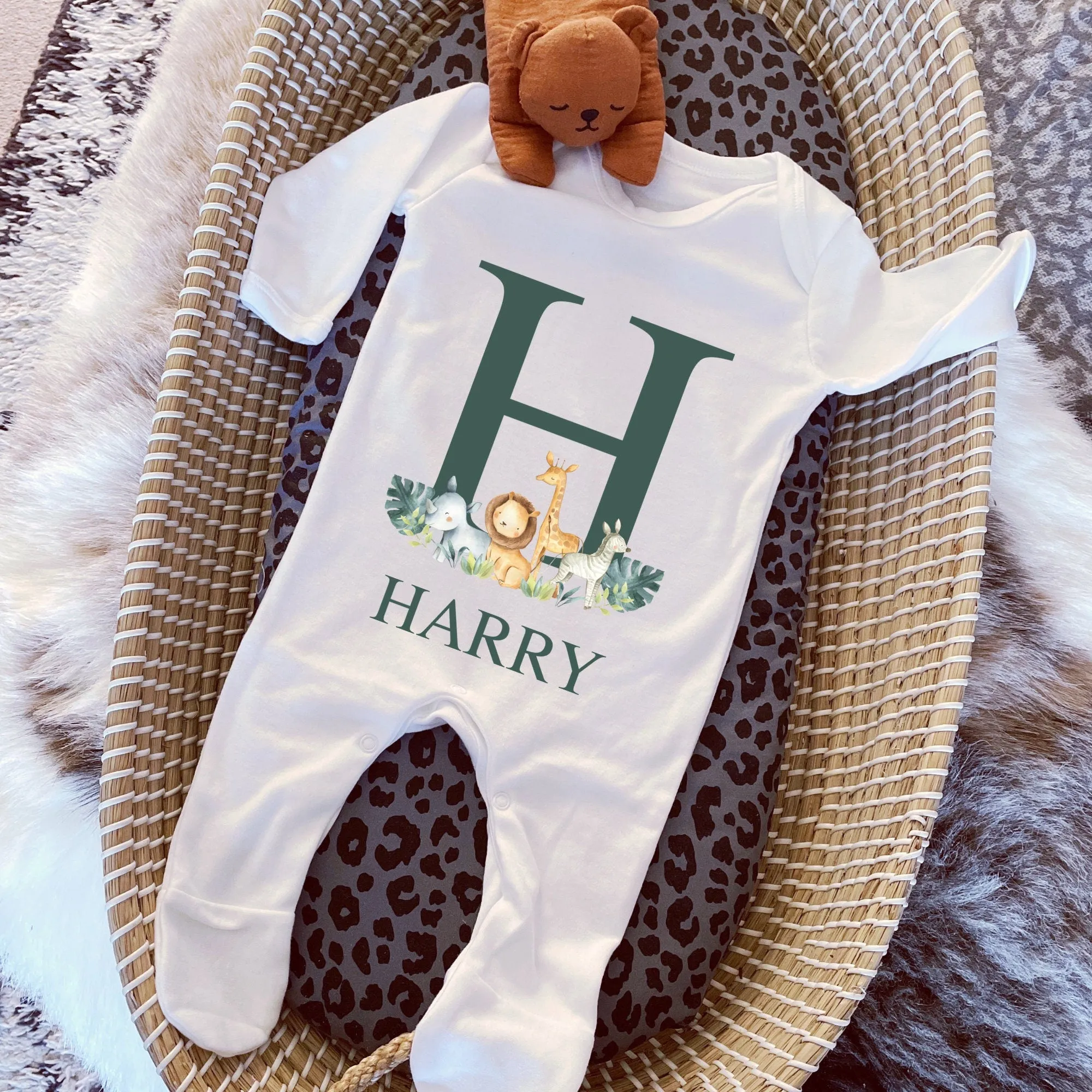 Personalised Safari baby vest, Safari, Jungle, baby shower gift, New Baby Outfit, new baby gift, Personalised Romper baby boy