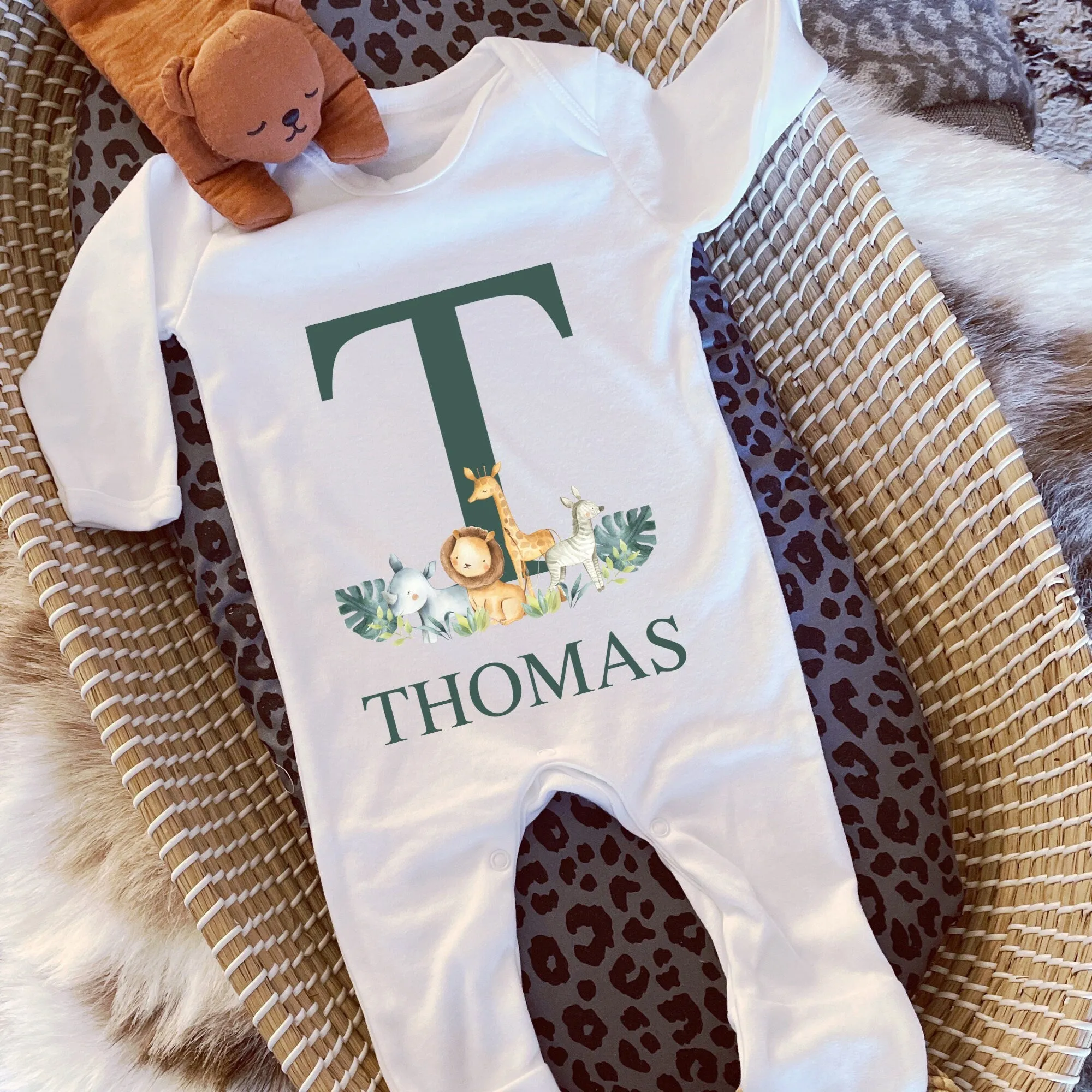 Personalised Safari baby vest, Safari, Jungle, baby shower gift, New Baby Outfit, new baby gift, Personalised Romper baby boy