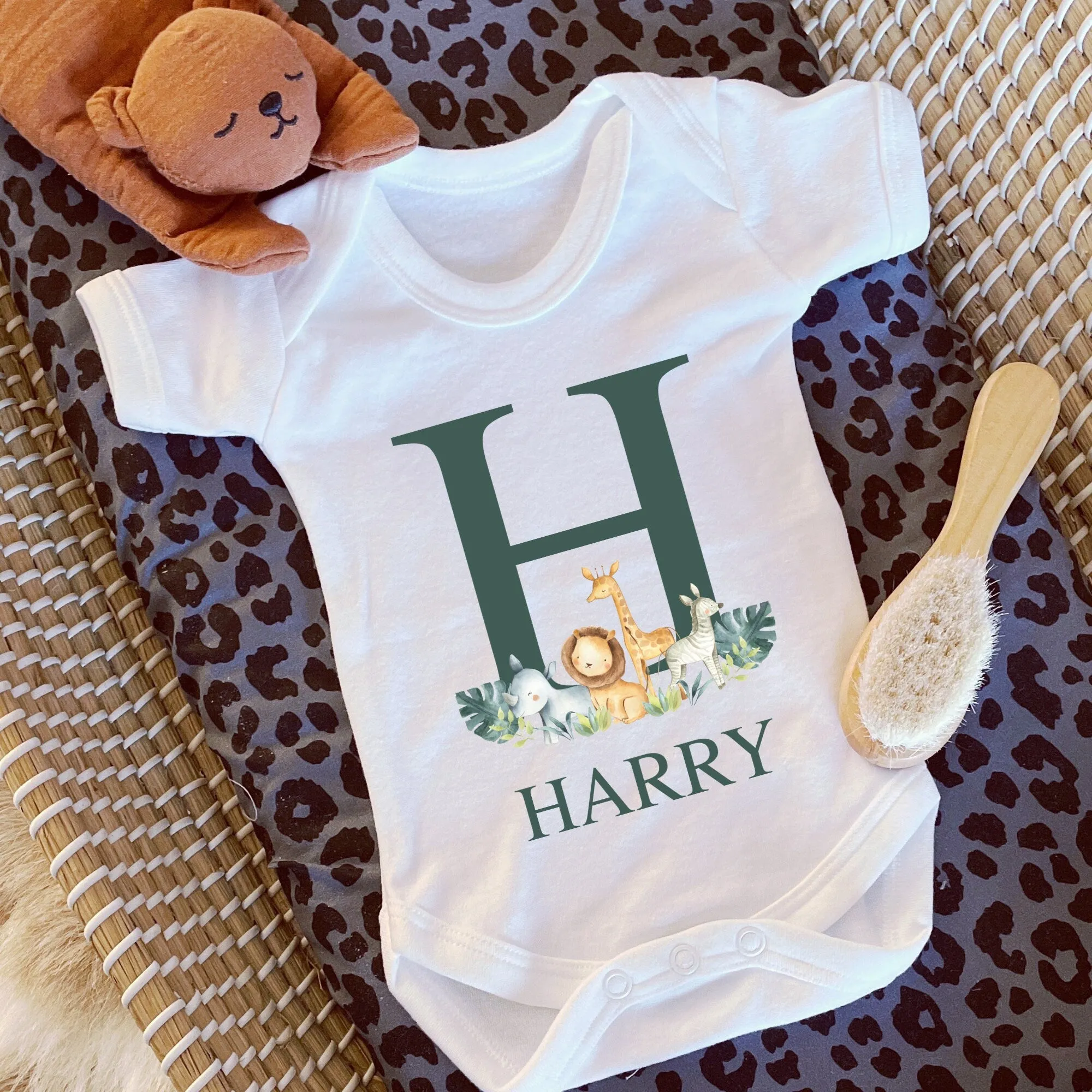 Personalised Safari baby vest, Safari, Jungle, baby shower gift, New Baby Outfit, new baby gift, Personalised Romper baby boy