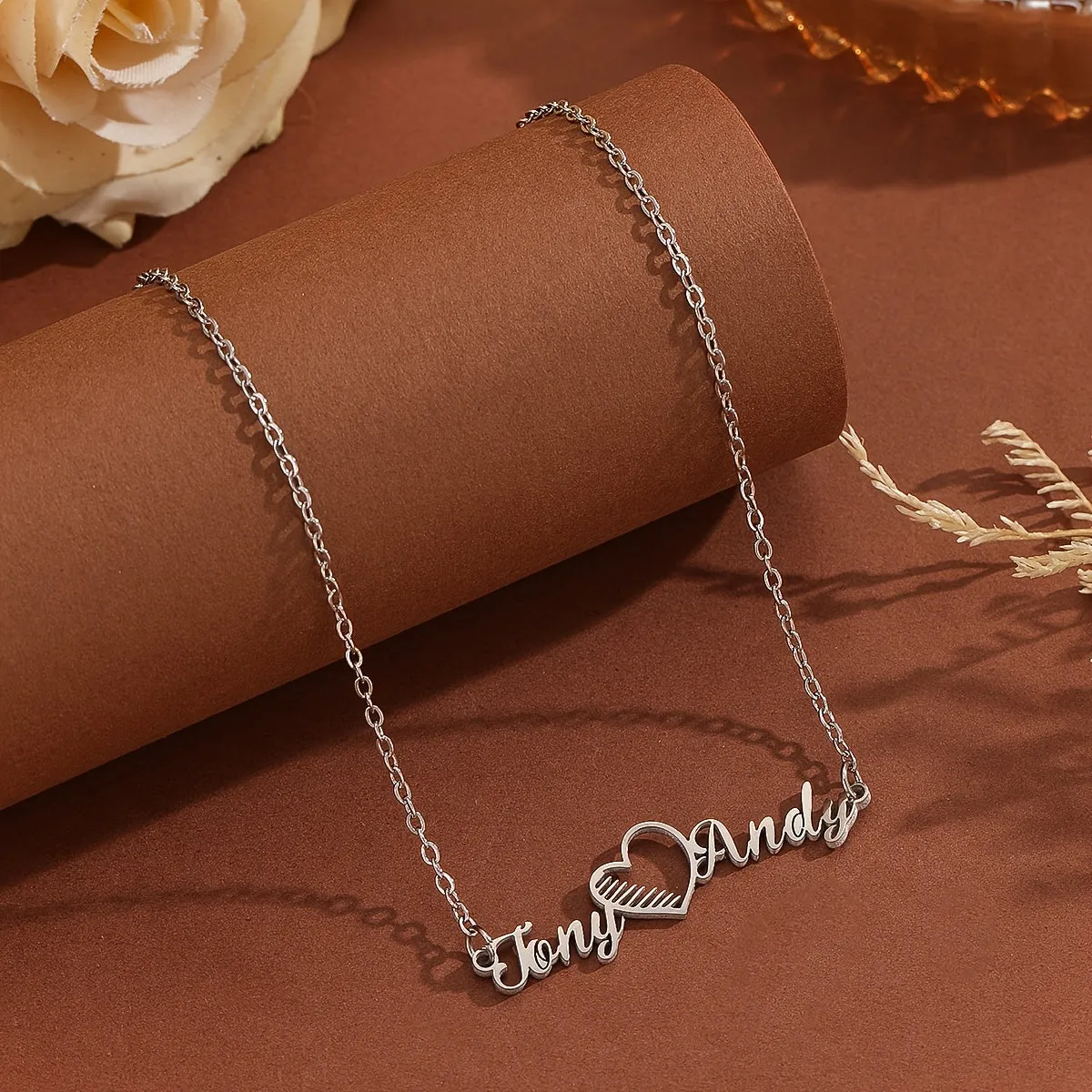 Personalized Custom Name Content Font With Love Heart Pendant Necklace