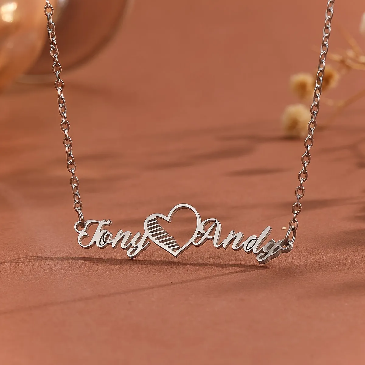 Personalized Custom Name Content Font With Love Heart Pendant Necklace