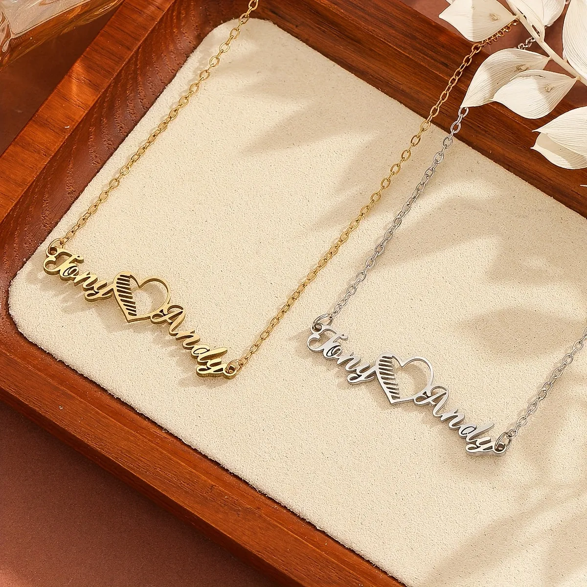Personalized Custom Name Content Font With Love Heart Pendant Necklace