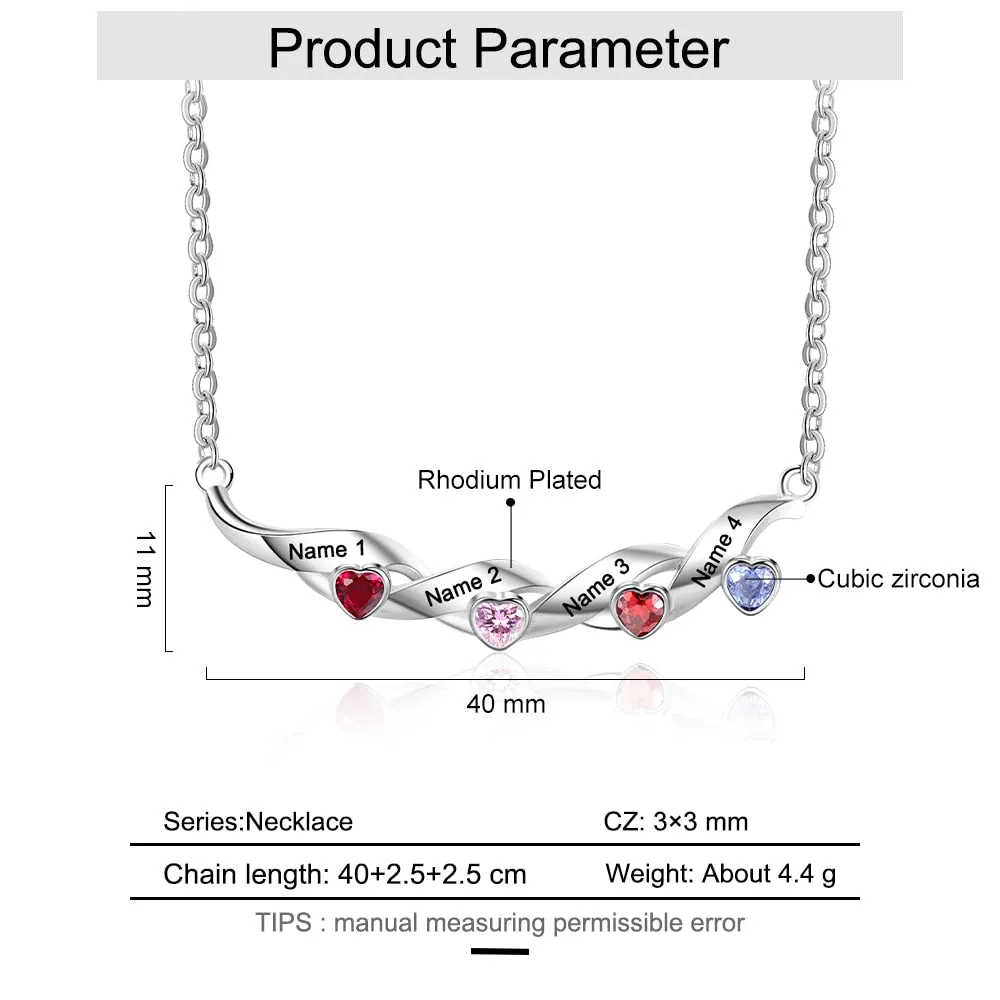 Personalized Necklace With 4 Heart-Shaped Birthstones