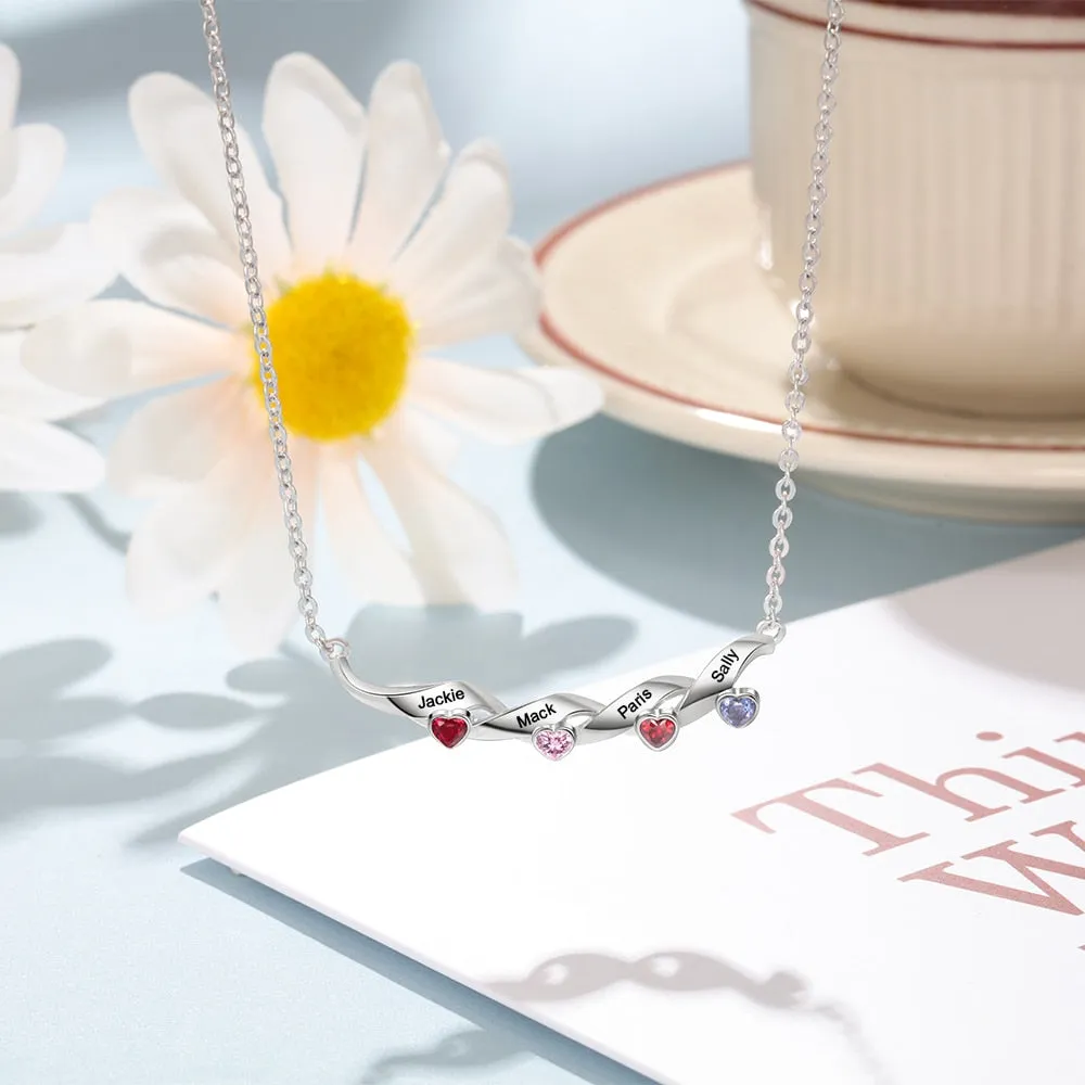 Personalized Necklace With 4 Heart-Shaped Birthstones
