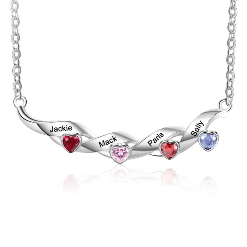 Personalized Necklace With 4 Heart-Shaped Birthstones