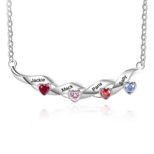 Personalized Necklace With 4 Heart-Shaped Birthstones