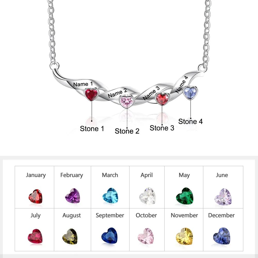 Personalized Necklace With 4 Heart-Shaped Birthstones