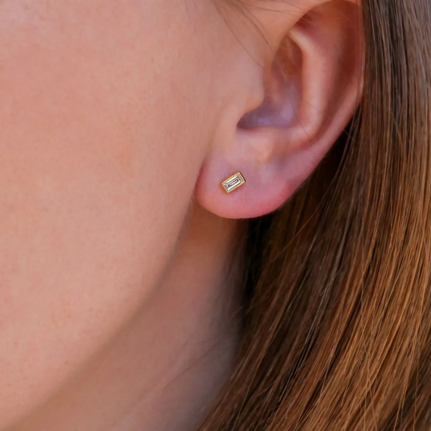 Petit Baguette White Diamond Stud Earrings