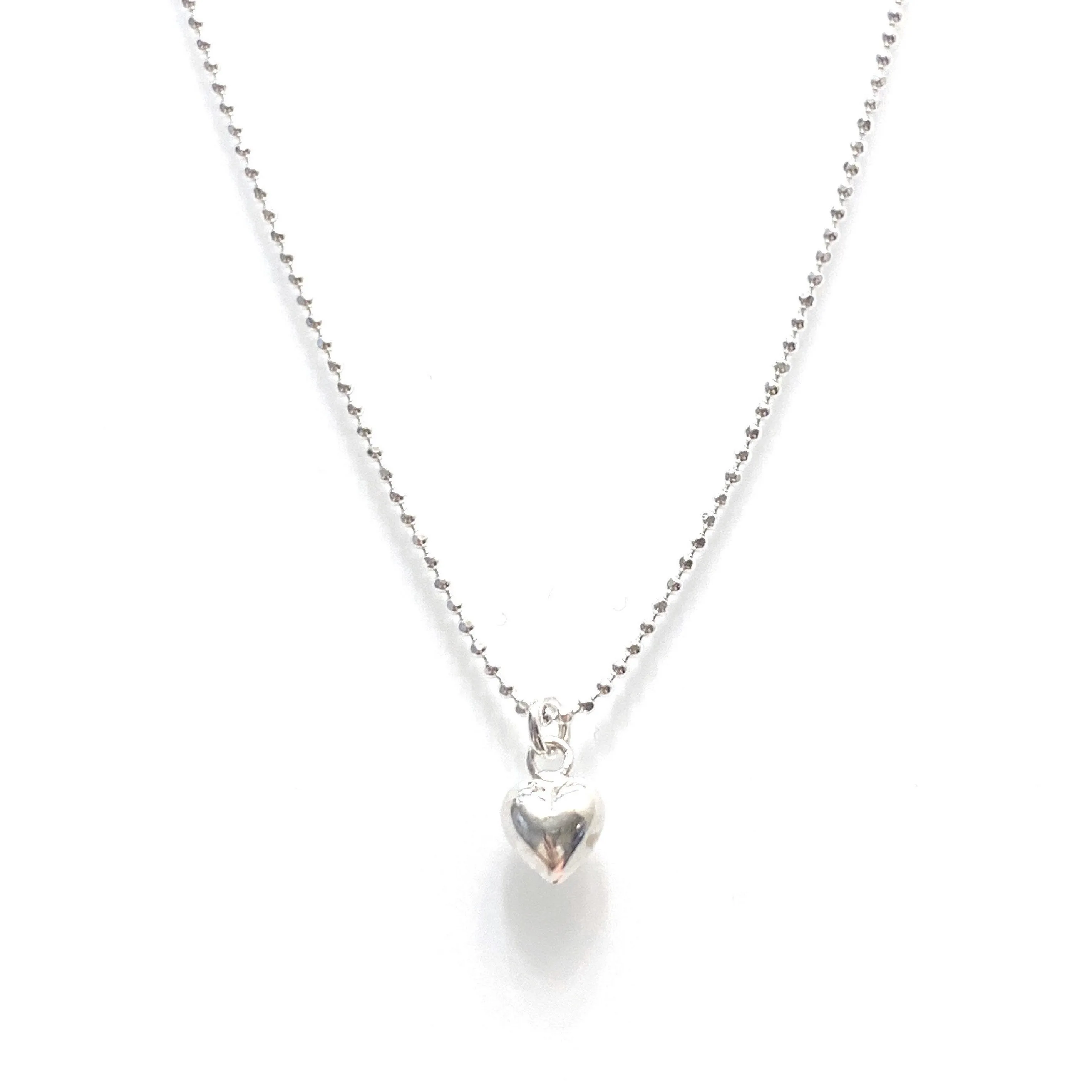 Petite puffy heart necklace in sterling silver