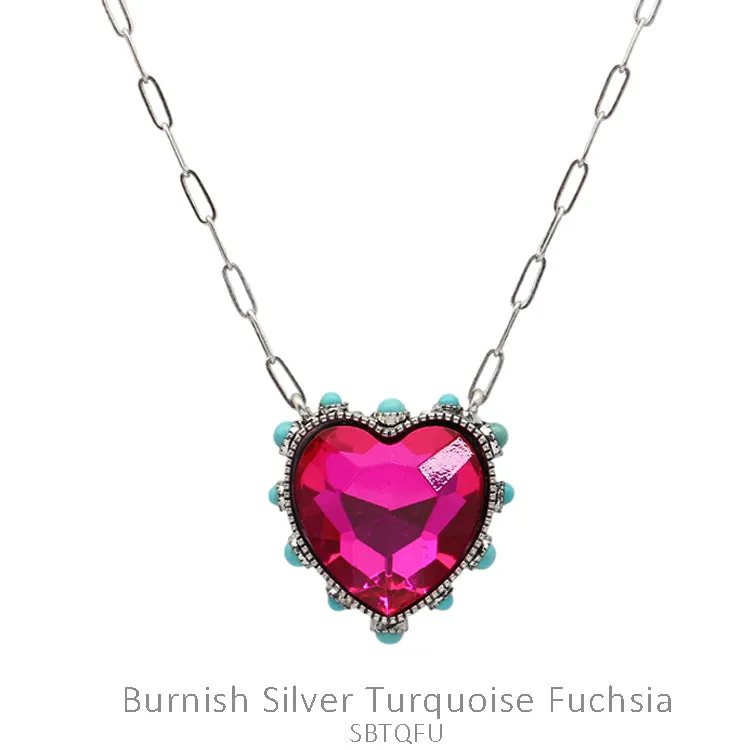 Pink Gem Stone Heart pendant necklace
