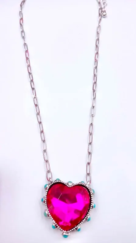 Pink Gem Stone Heart pendant necklace