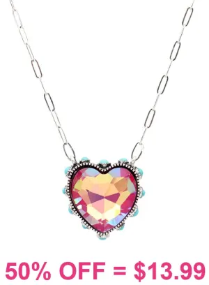 Pink Gem Stone Heart pendant necklace