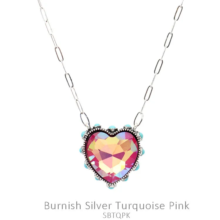 Pink Gem Stone Heart pendant necklace