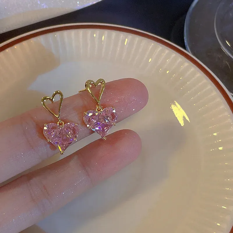 Pink Heart Necklace Earrings Jewelry Sets for Women Aretes De Mujer Pendientes Collares Para Mujer Sweet Chain Aesthetic Cute
