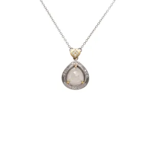 Platinum and Gold Rose Cut Tear Shaped Diamond Pendant