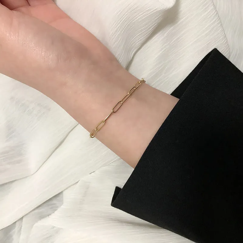 Premium Quality Waterproof 18k Gold Plated Stainless Steel Paperclip Chain Ladies Bracelets